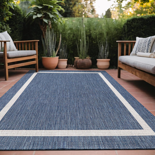 Luul Home Bordered Outdoor Rug 8x10 Washable Outside Carpet for Indoor Patio Porch Waterproof Easy Cleaning Non Shedding Area Rugs Blue 8 x 10
