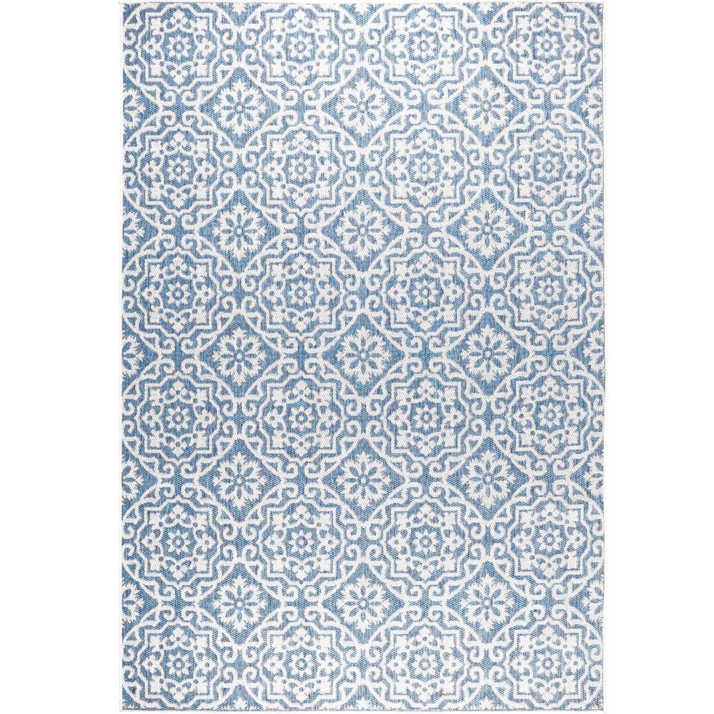 Nicole Miller New York Patio Country Danica Transitional Geometric Indoor/Outdoor Area Rug, Blue/Grey, 7'9"x10'2"