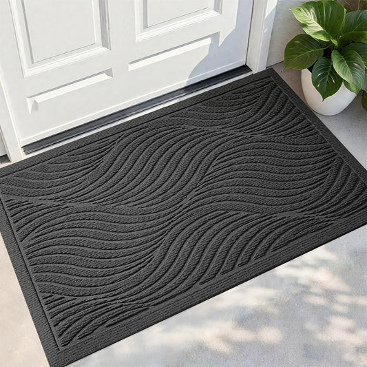 PLEASOR Front Door Mat Outside Entrance, Absorbent and Dirt Resistant Welcome Mat Indoor Outdoor, Non-Slip Backing Entry Mat, Fade Resistant, Easy Clean Low Profile Doormat for Entryway, 29x17, Grey