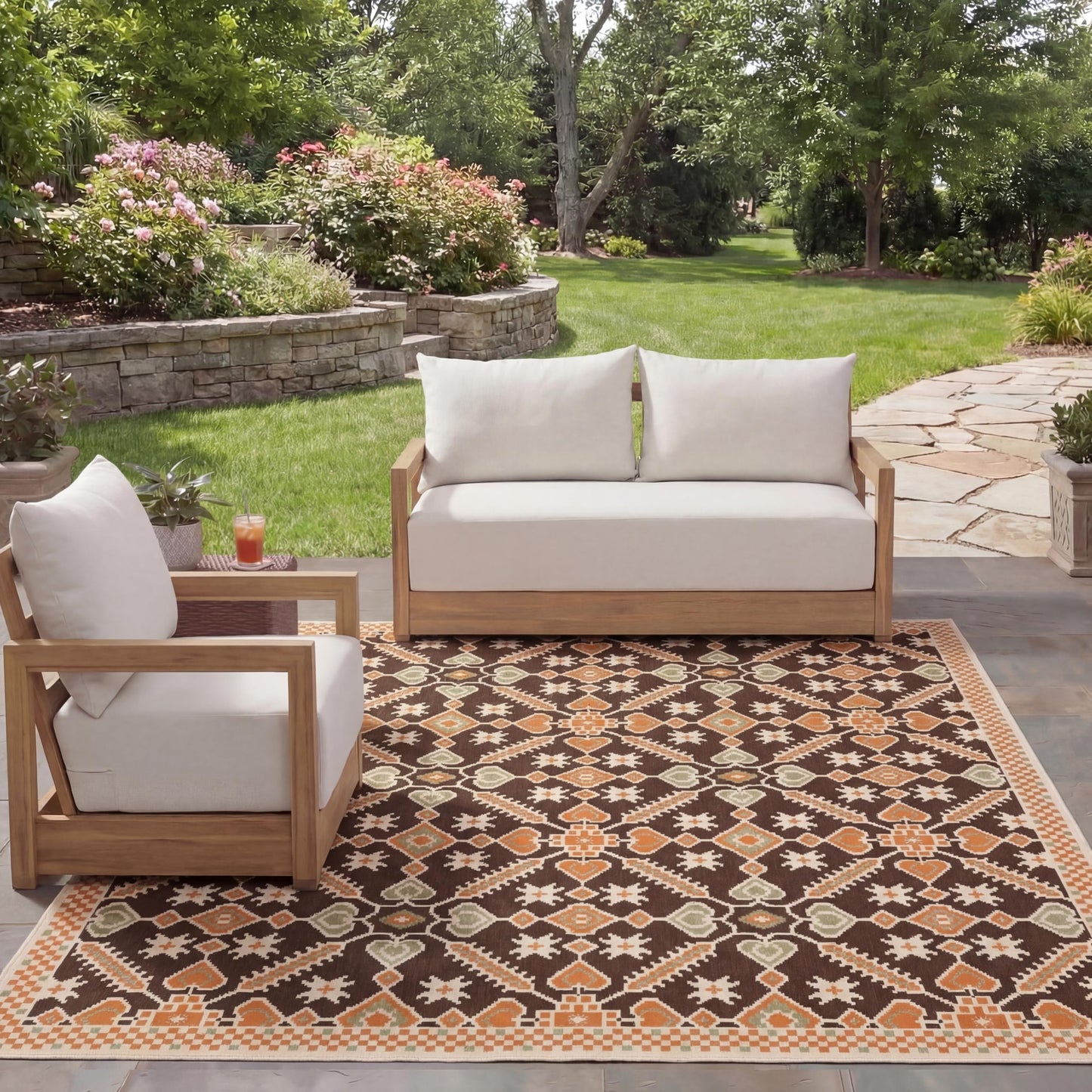 SAFAVIEH Washable Rug Outdoor Veranda Collection - 8' x 11', Chocolate & Terracotta, Non-Shedding & Easy to Clean, Ideal for Patio, Backyard, Mudroom (VER098-0725)