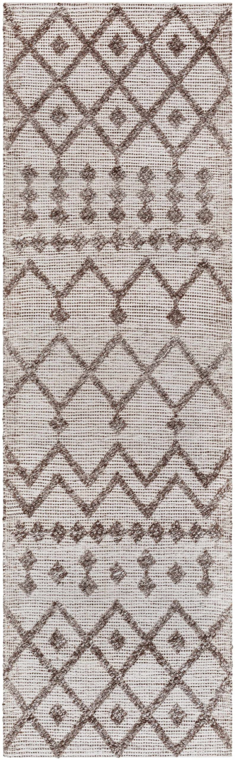 Hauteloom Elora Recycled Material Area Rug - Geometric Diamond Chevron Trellis Border - Bohemian Transitional Boho Moroccan Tribal - Off - White, Dark Red, Tan, Cream, Brown - 2' x 3'