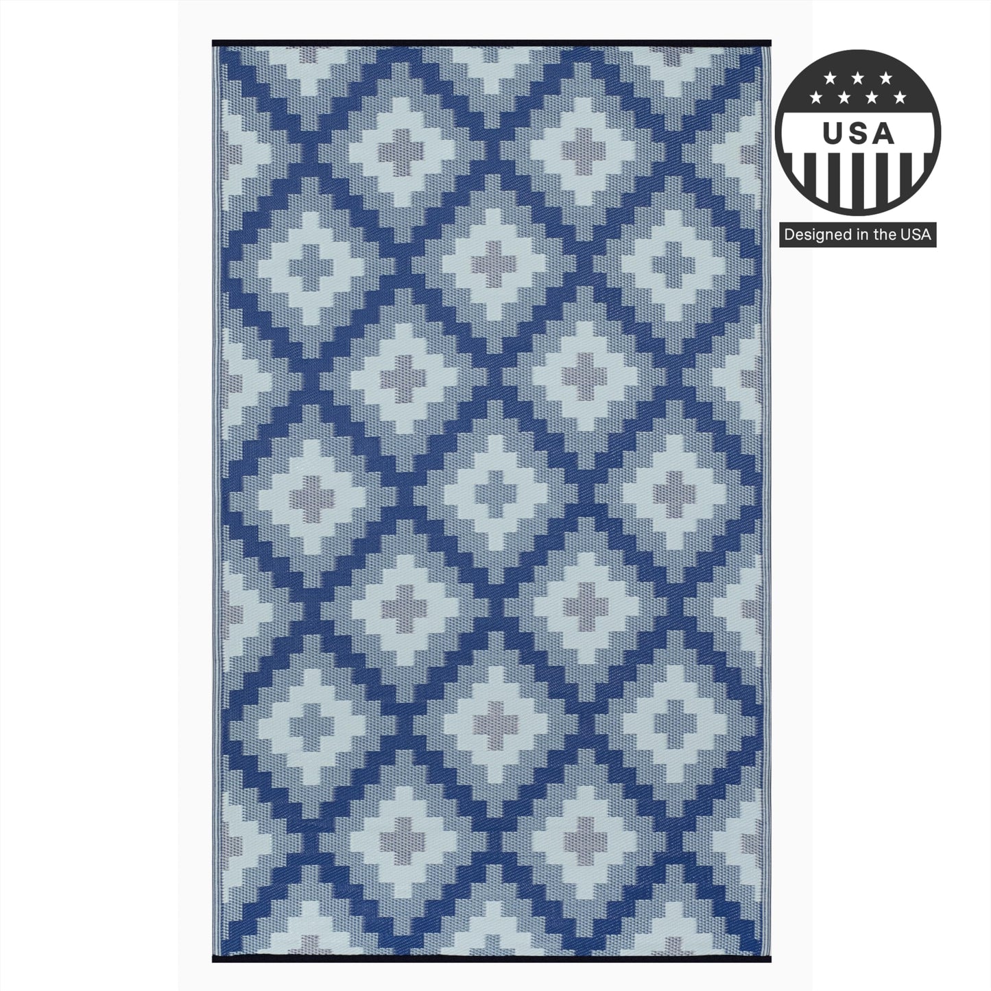 FH Home Outdoor Rug - Waterproof, Fade Resistant, Reversible - Premium Recycled Plastic - Geometric - Patio, Deck, Porch, Balcony, Laundry Room - Aztec Kilim - Blue Multi Crease Free - 4 x 6 ft