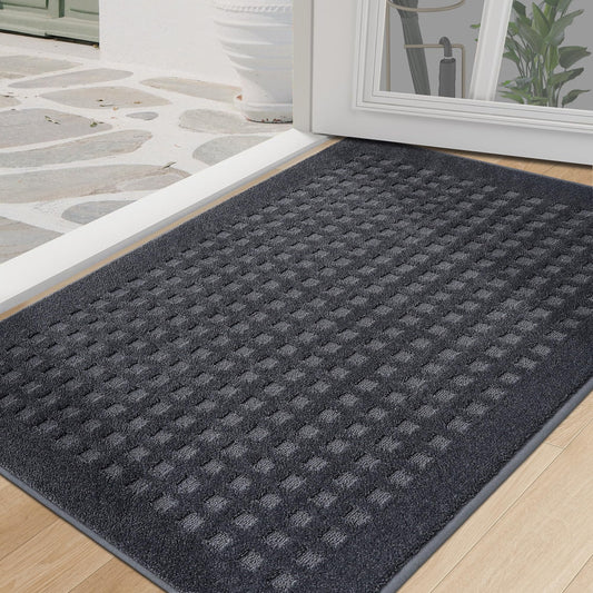 BEQHAUSE Dirt Trapper Door Mats 32"x48", Non-Slip Waffle Doormat Indoor Entrance Low-Profile, Dirt Resist and Absorbent Entryway Rugs Washable Inside Welcome Floor Mat for Front Back Door, Dark Grey
