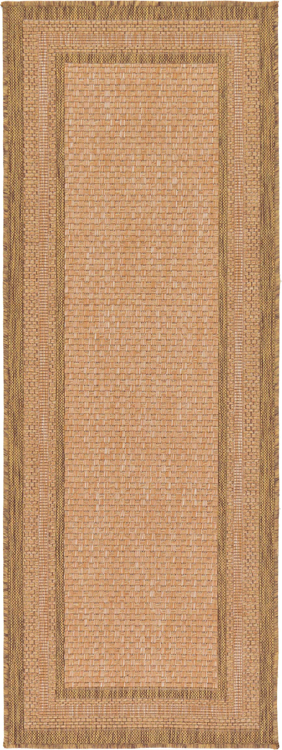 Unique Loom Outdoor Border Collection Area Rug - Multi Border (2' 2" x 6' 1" Runner, Tan/ Light Brown)