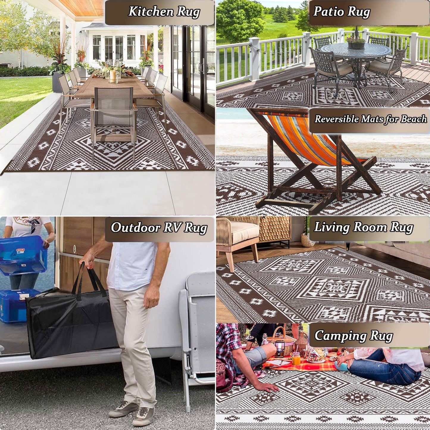 HiiARug Outdoor Rug for Patios Clearance 6'x9' Plastic Straw Rug Waterproof Reversible RV Mat Outdoor Area Rugs for RV, Backyard, Deck, Camping