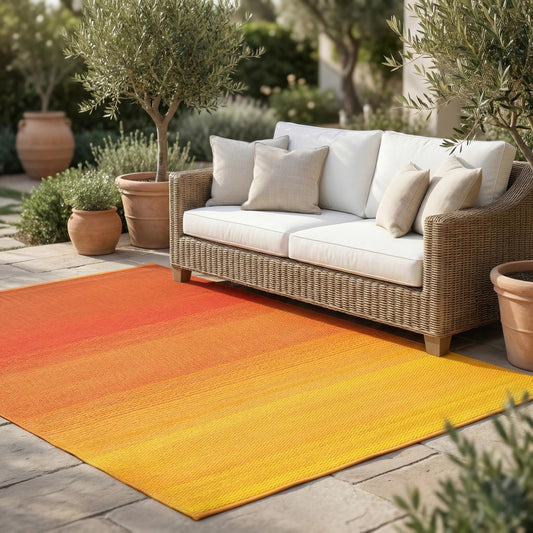 Fab Habitat Ombre Outdoor Rug - Waterproof, Fade Resistant, Crease-Free, Reversible - Premium Recycled Plastic - Patio Porch Balcony Deck - Big Sur Sunset - 8x10 ft