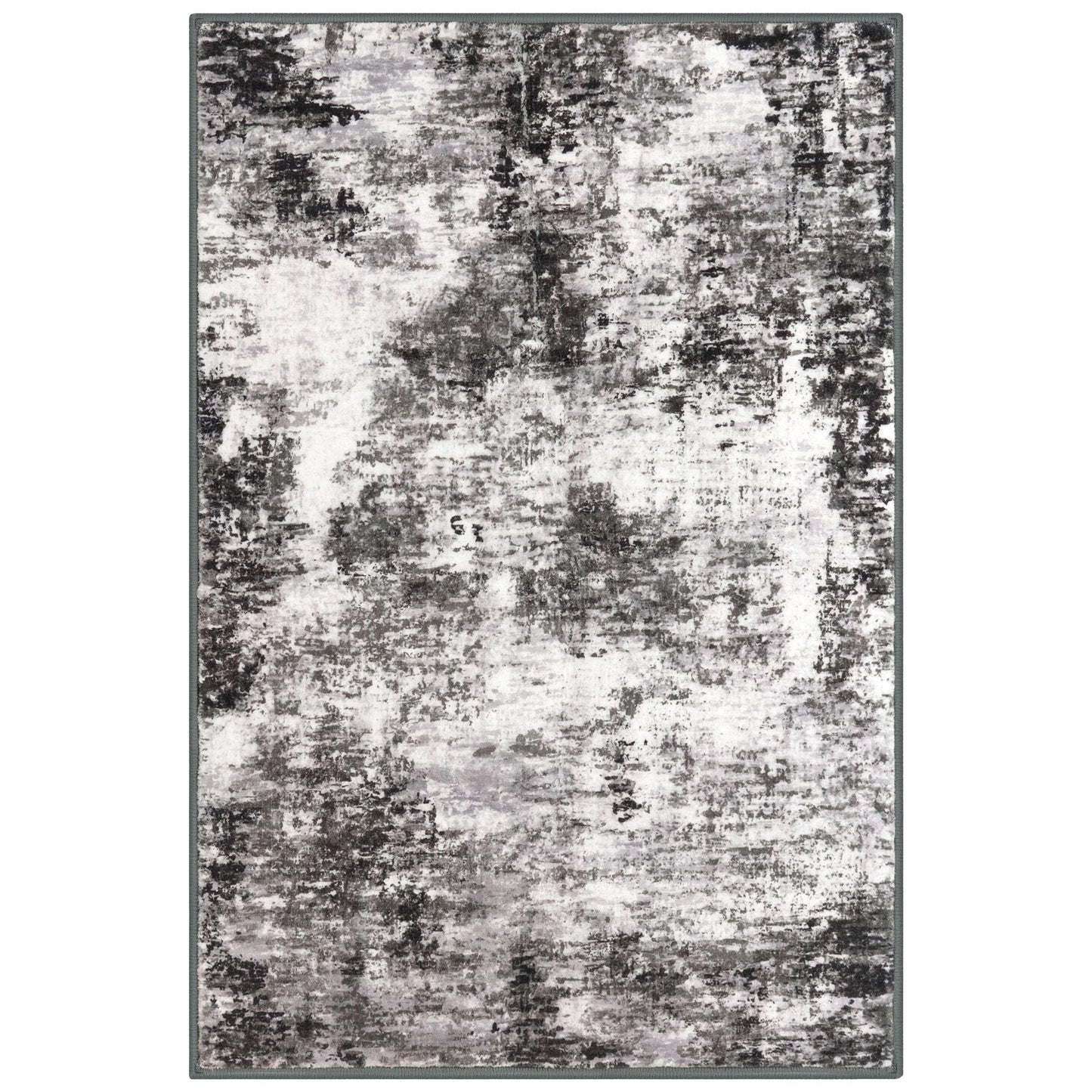 Lansny Modern Abstract Entryway Rug Indoor 2x3 Washable Non-Slip Soft Black Grey Small Area Rug Kitchen Mat Thin Print Faux Wool Floor Carpet for Entrance Bedroom Office