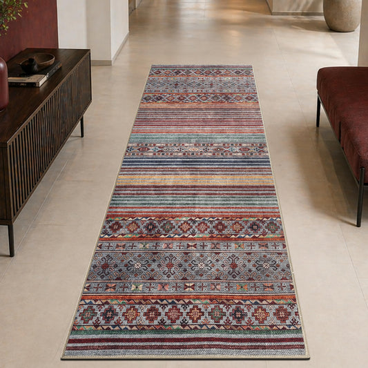 Keen Home Design 30"x84" Rug - Machine Washable Runner Rug with Non-Slip Backing, Ideal for Hallway, Entryway, Kitchen, Laundry Room - Vintage, Easy Clean, Durable, Low Pile Rug - (2'6" x 7')