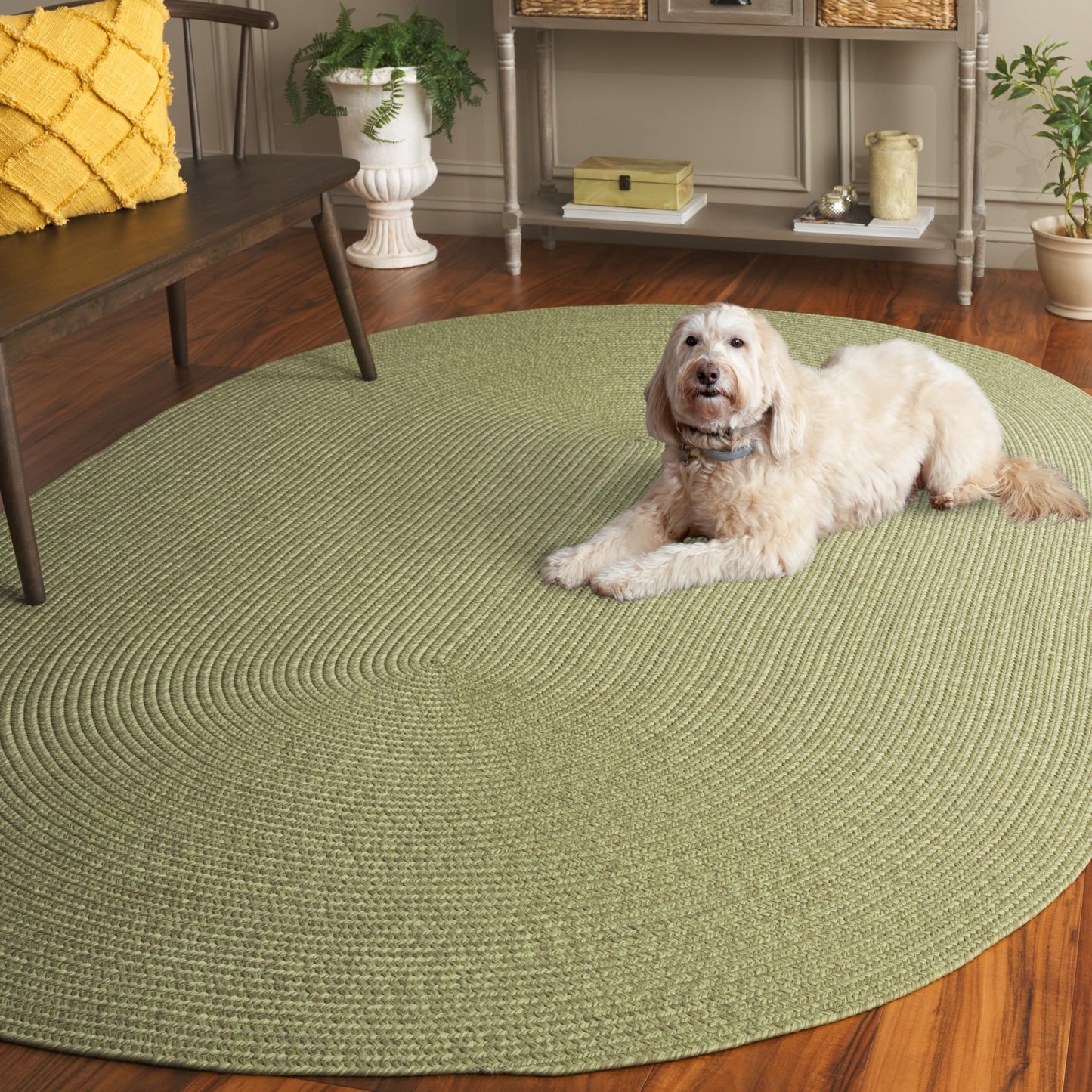 SAFAVIEH Washable Rug Outdoor Braided Collection - 5' x 8' Oval, Sage Green, Handmade & Reversible, Non-Shedding & Easy to Clean, Ideal for Patio, Backyard, Mudroom (BRD317W)
