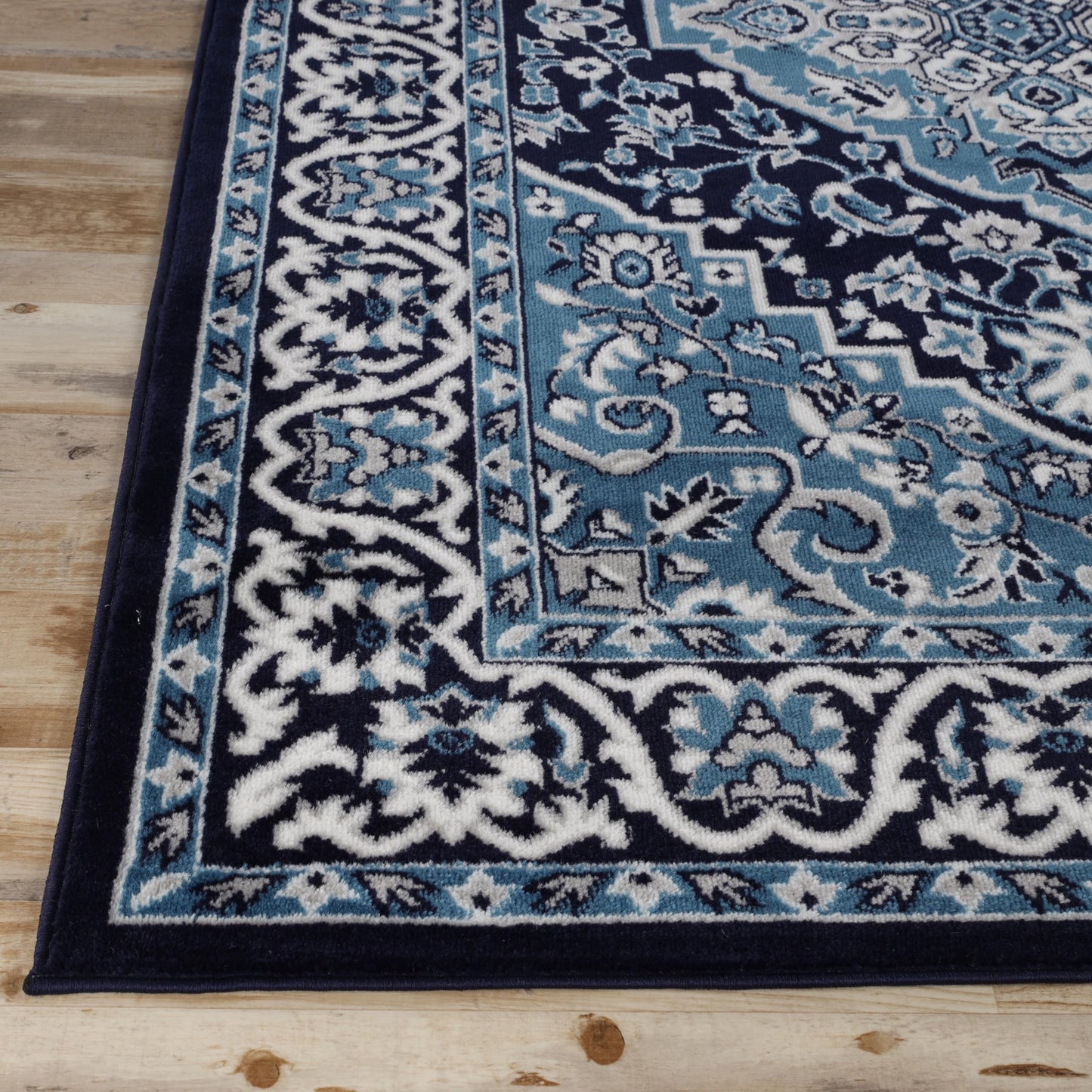 Superior Indoor Runner Rug, Plush Carpet Cover, Traditional Oriental Medallion, Perfect for Hallway, Entryway, Living Room, Dining, Bedroom, Office, Kitchen, Glendale Collection, 2'7"x10', Blue