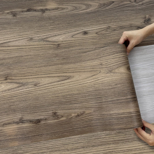 Lareko Wood Peel and Stick Vinyl Flooring Roll – 197" Length 12" Width Floor Tile - Dark Brown Self-Adhesive Sheet Flooring Waterproof, Wide Plank for,Bathroom,Bedroom, Kitchen (16 Sq.Ft