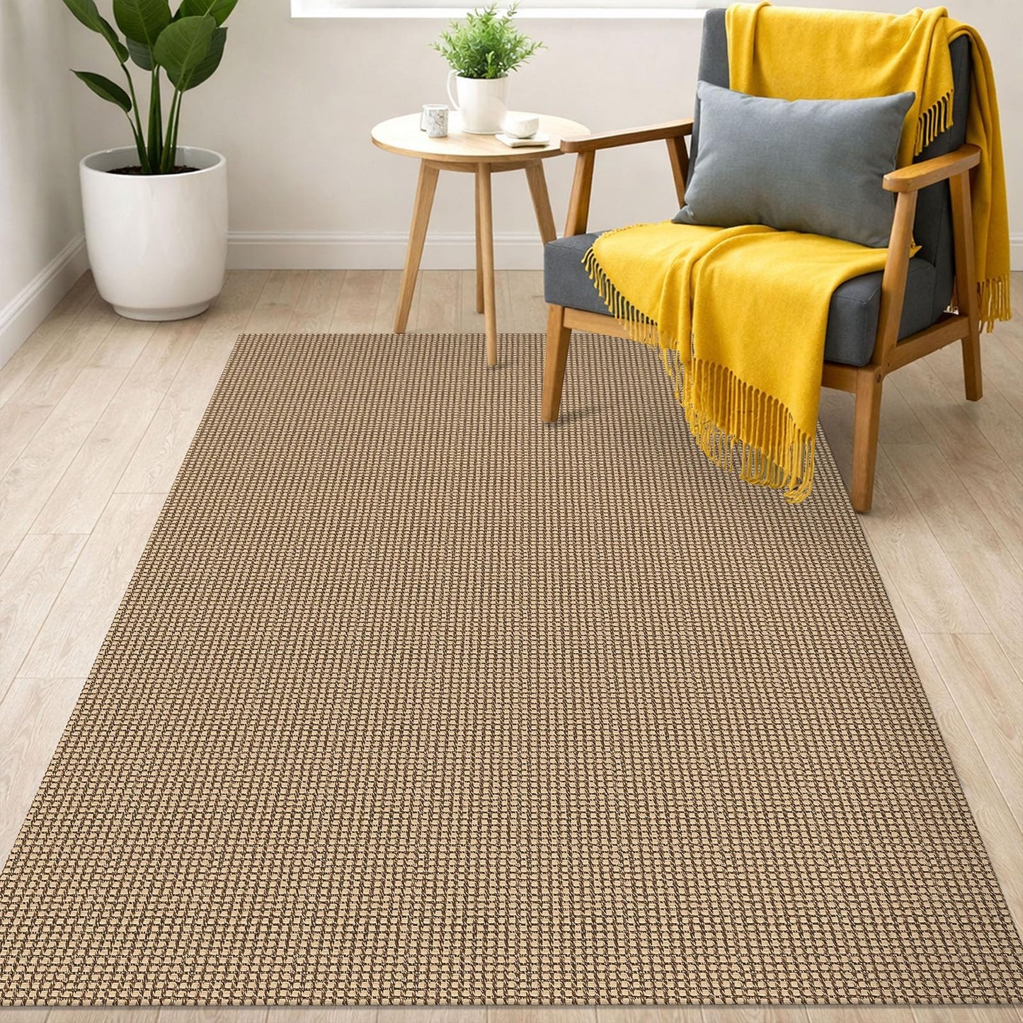IOHOUZE Washable Area Rug 3x5 Non Slip Rubber Backed Rugs for Entryways Indoor Outdoor Doormat Woven Cotton Throw Rug Floor Carpet for Entrance Kitchen Living Room, Orange/Tan/Brown