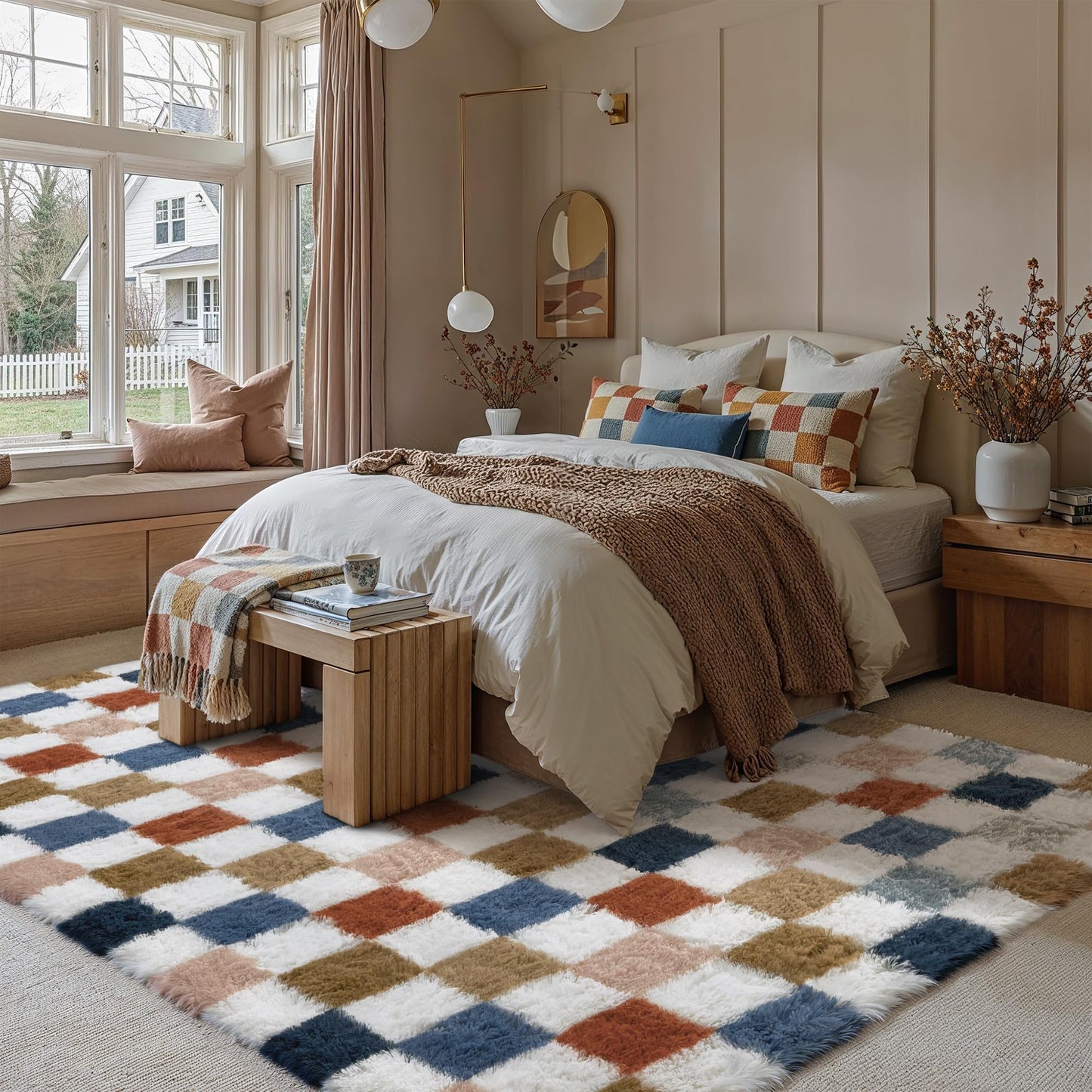 PureCozy Checkered Rug 8x10 for Living Room, Modern Rainbow Shag Rug Washable Non-Slip Large Area Rug Super Soft Indoor Fuzzy Carpet Fluffy Rugs for Bedroom Home Aesthetic Decor
