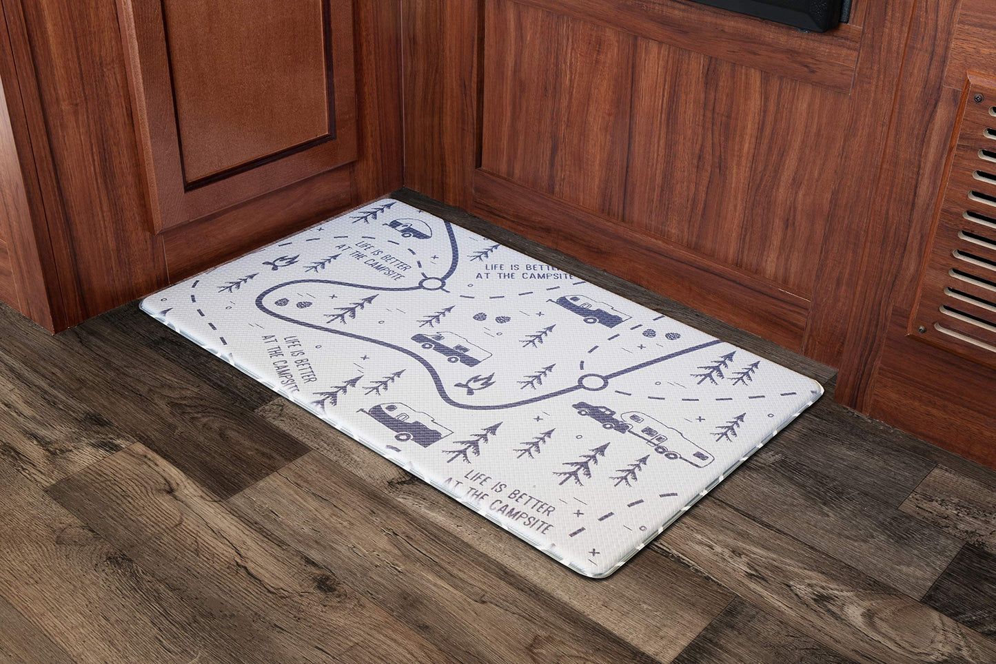 Camco Life is Better at The Campsite Anti-Fatigue Kitchen Mat - Features RV Map Design & Non-Slip Surface - Reduces Discomfort While Standing for Extended Time - 30 x 18 x 3/8 in (53436)