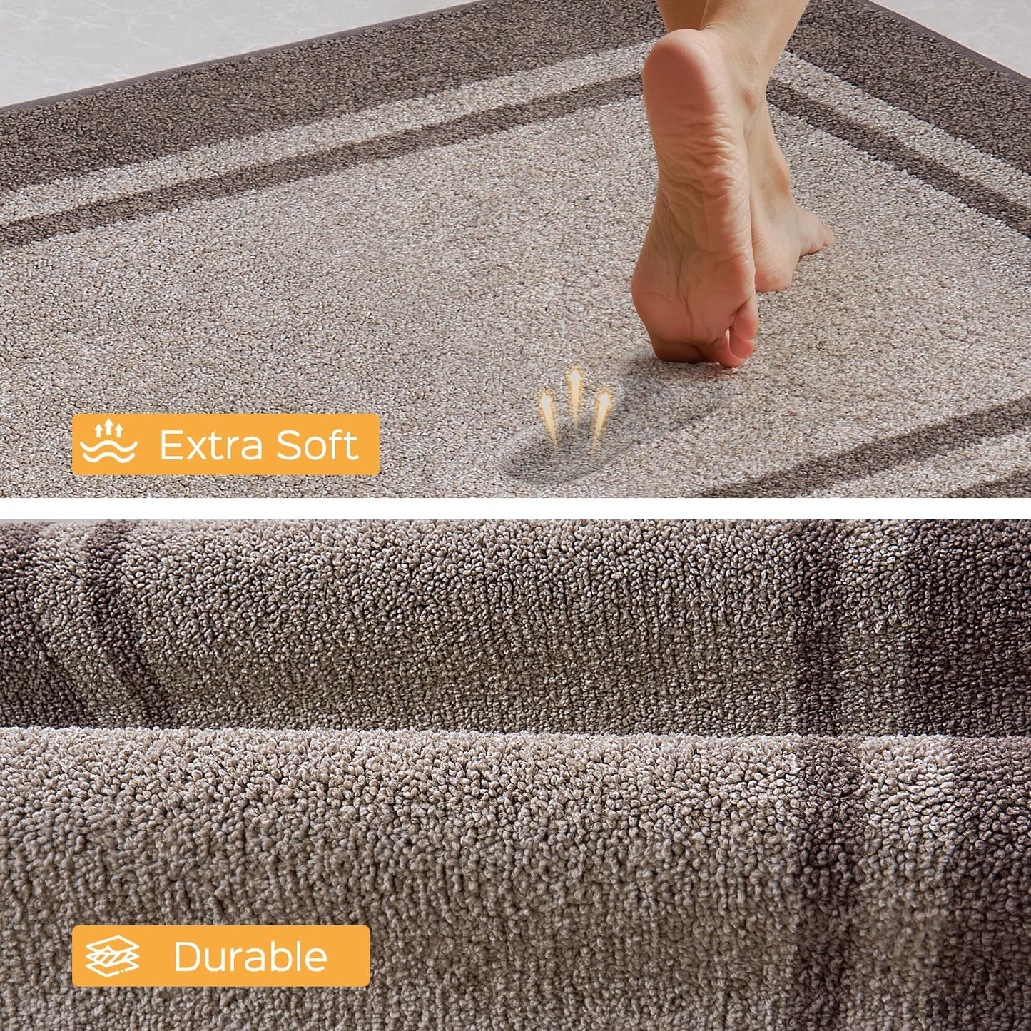 Kitchen Rugs 24" x 70", Non-Slip Machine Washable Kitchen Runner Rugs Floor Mats, Absorbent Comfort Standing Mats for Kitchen, Sink, Laundry and Hallway, Rolled Packaging, Beige & Grayish Brown