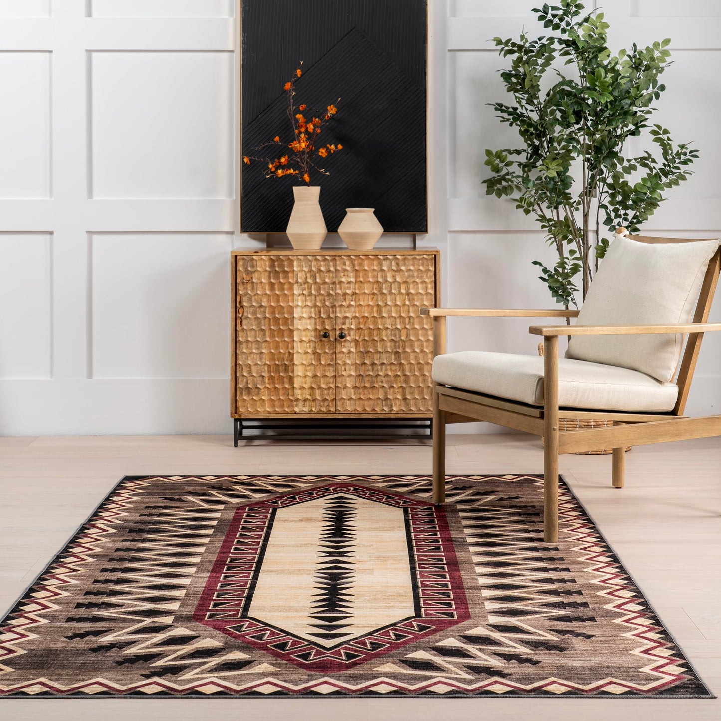 nuLOOM 4' x 6' Machine Washable Area Rug with Waterproof Spill Proof Surface, Non Slip Backing and Stain Resistant for Living Room, Bedroom, Kitchen, Dining Room, Ida Brown