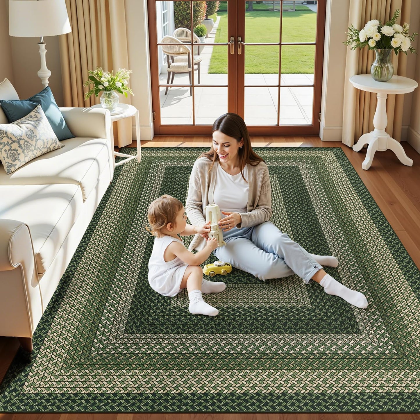 Ileading Faux Braided Area Rug 6'x9' Washable Farmhouse, No-Shed Non-Slip Woven Carpet, Pet Friendly Stain Resistant Jute Style Rug for Living Room Dining Bedroom Office