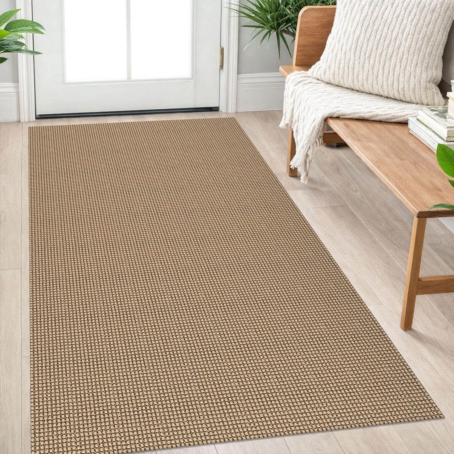 IOHOUZE Washable Area Rug 3x5 Non Slip Rubber Backed Rugs for Entryways Indoor Outdoor Doormat Woven Cotton Throw Rug Floor Carpet for Entrance Kitchen Living Room, Orange/Tan/Brown