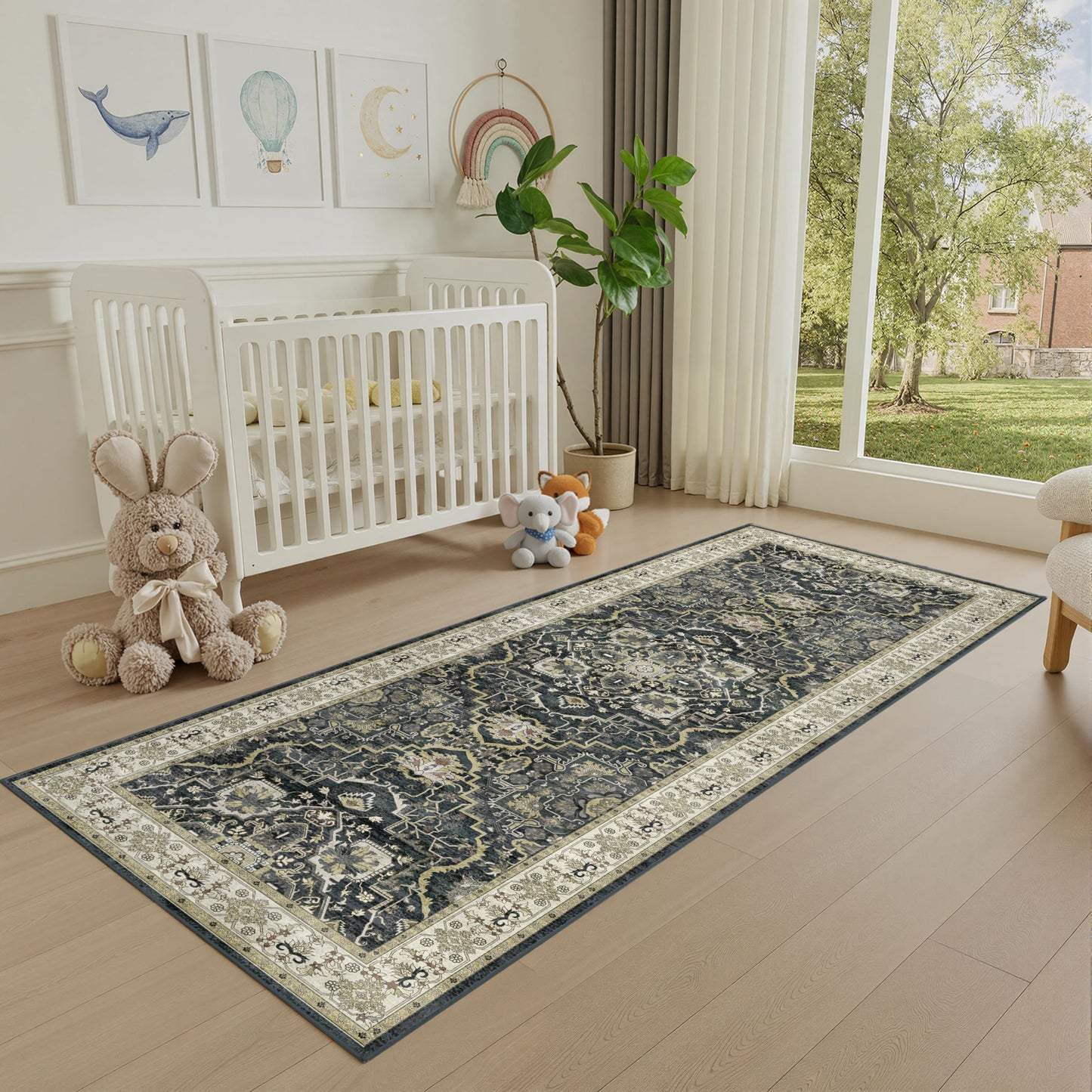 EiniHliw 2x6 Washable Kitchen Runner Rug, Non Slip Vintage Runner Rugs for Hallway, Ultra-Thin Low Pile Distressed Kitchen Rugs Non Skid, Machine Washable Laundry Entryway Indoor Carpet,Black