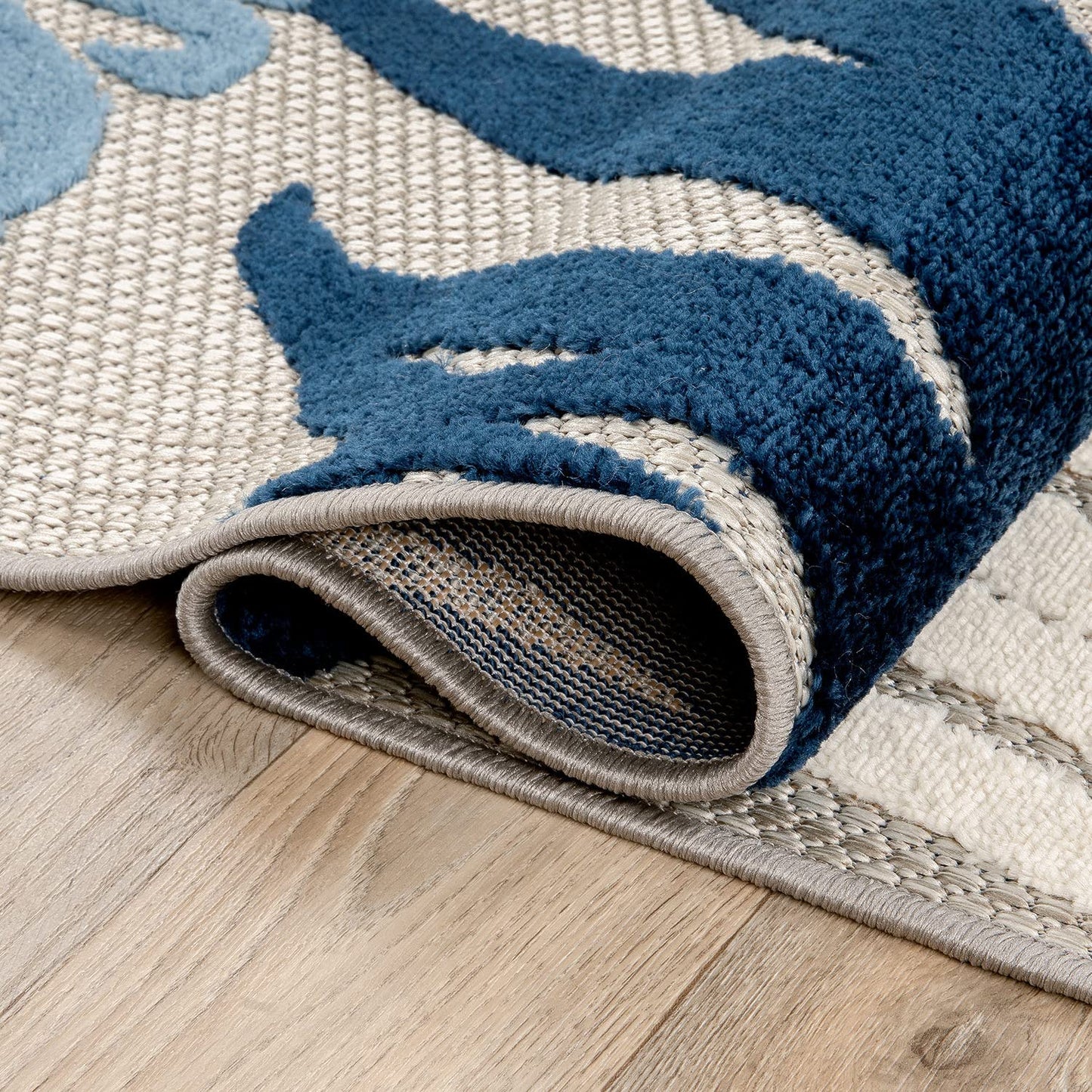 Rugshop Lucca Contemporary Floral Indoor/Outdoor Area Rug for Deck,Backyard,Porch,Balcony,Entryway 4' X 6' Navy