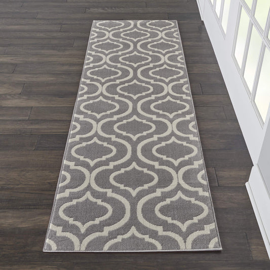 Nourison Home Jubilant Grey 2'3" x 7'3" Area Rug - Easy Clean, Non Shedding, Bed Room, Living Room, Dining Room, Kitchen (7' Runner)