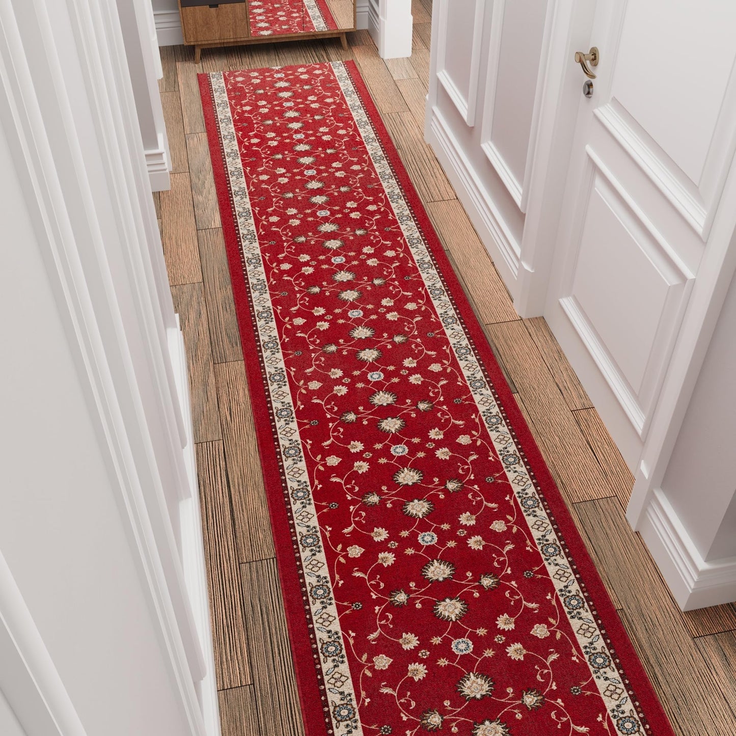 Ottomanson Aisle Runner Rug 1'10.5" x 20' – Soft Non-Slip Rug, Low Pile Carpet for Hallways, Events, Churches & Extra-Long Indoor Spaces, Mahal Red