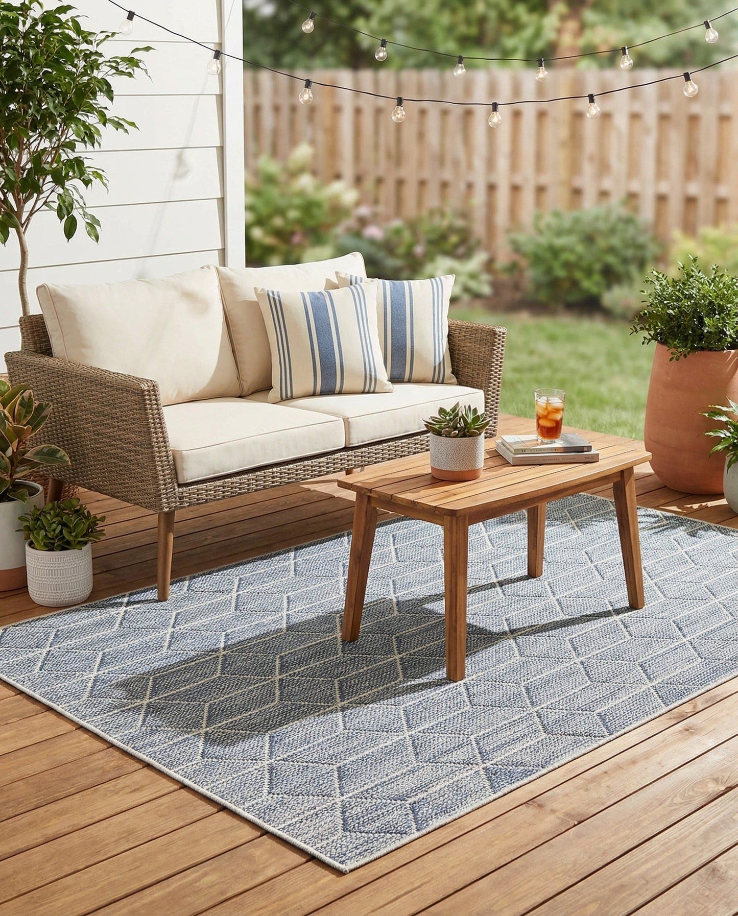 Rugs.com - Outdoor Lattice Rug – 4' 1 x 6' 1 Light Blue Washable Indoor/Outdoor Rug – Perfect for Patios, Decks, Porches, and Poolside Spaces