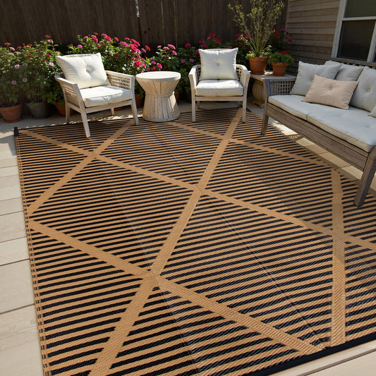 Lahome Outdoor Rug 8x10 Patio Waterproof, Plastic Straw Reversible Rv Outdoor Rugs for Camping, Large Indoor Outdoor Carpet for Porch Deck Backyard Camper Picnic, Brown 8'x10'