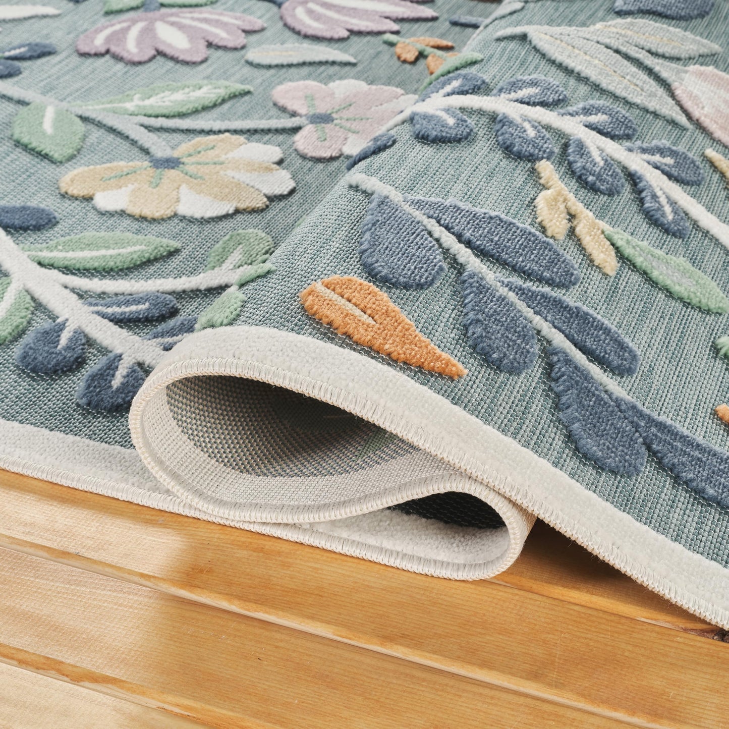 Abani Green Area Rug – 6' x 9' – Sakura Collection – Floral Pattern – Easy to Clean – Durable for Patio, Living Room, or Sunroom, Pet & Child Friendly