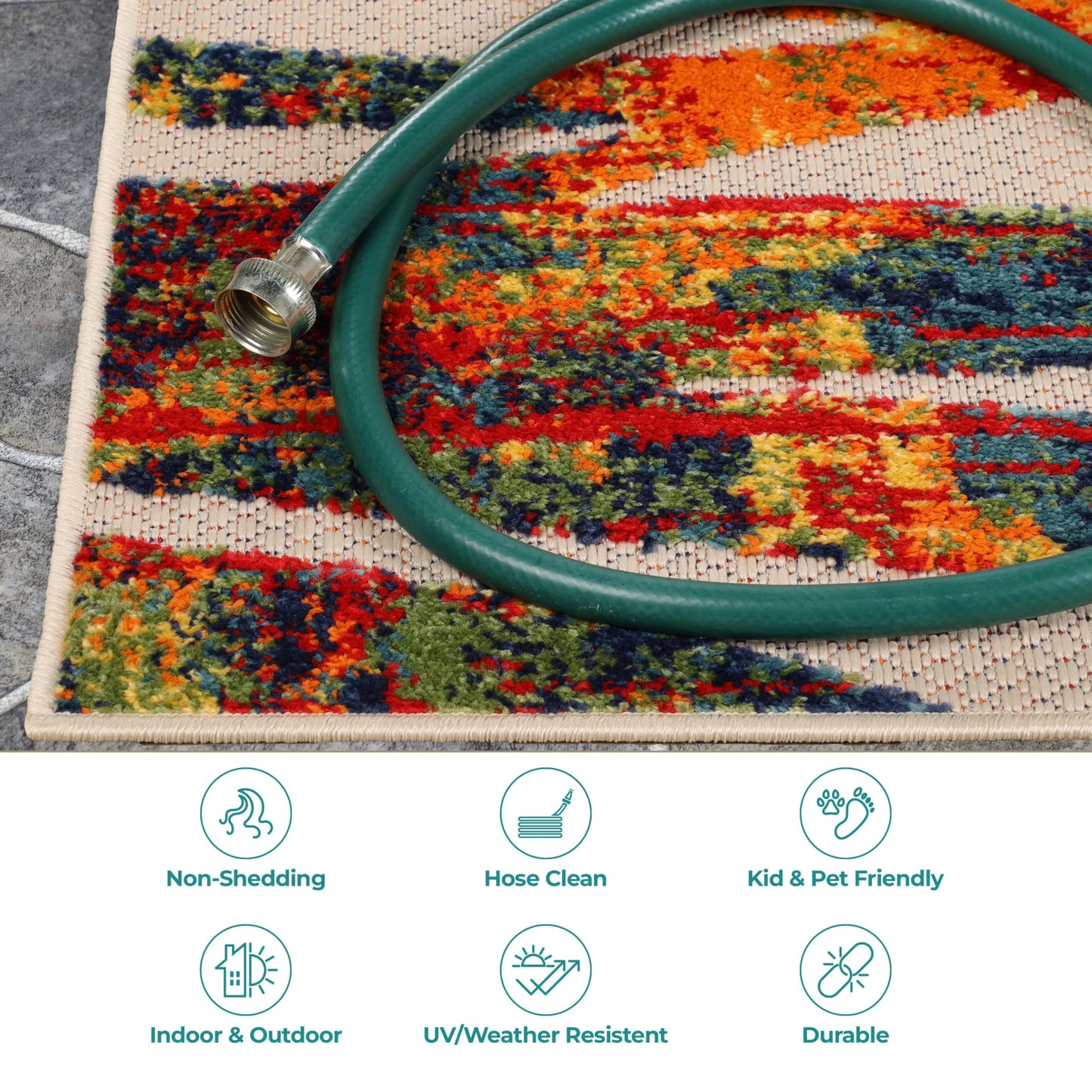 Superior Indoor Outdoor Runner Rug, Floor Cover, Perfect Decor for Patio, Bedroom, Kitchen, Living Room, Entry, Playroom, Nursery, Tropical Leaves, Siesta Collection, 2' 3" x 10', Cream