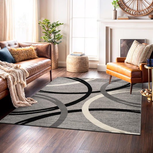 Rugshop Wavy Circles Design Square Rug, Non-Shedding Carpet for Living Room, Bedroom, or Dining Room, Gray, 6'6" x 6'6"