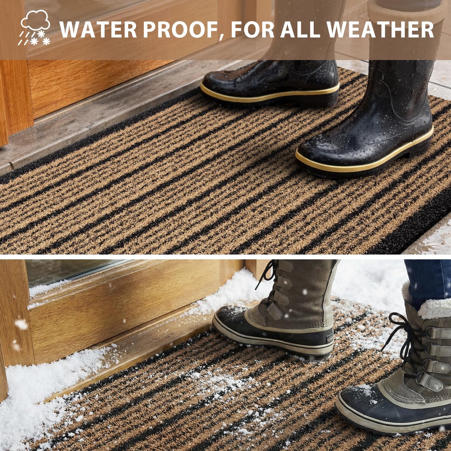DOMUSTEX Outdoor Front Door Mat 24" x 72", Dirt Trapping Outside Entrance Runner Rug, Non Slip, Heavy Duty Commercial Rug for Patio, Balcony, Garage, Traffic Area, Office, Roll Packing