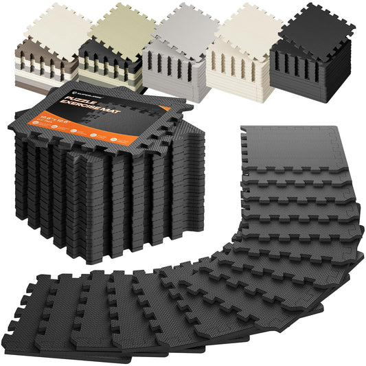 SUPERJARE Gym Floor Mats, EVA Foam Puzzle Exercise Mats, Interlocking Floor Mats, Cushioned Foam Floor Tiles, Gym Flooring Workout Mat for Home Gym, Playroom, Garage, 18 PCS, 12.6"x12.6"x0.4", Black