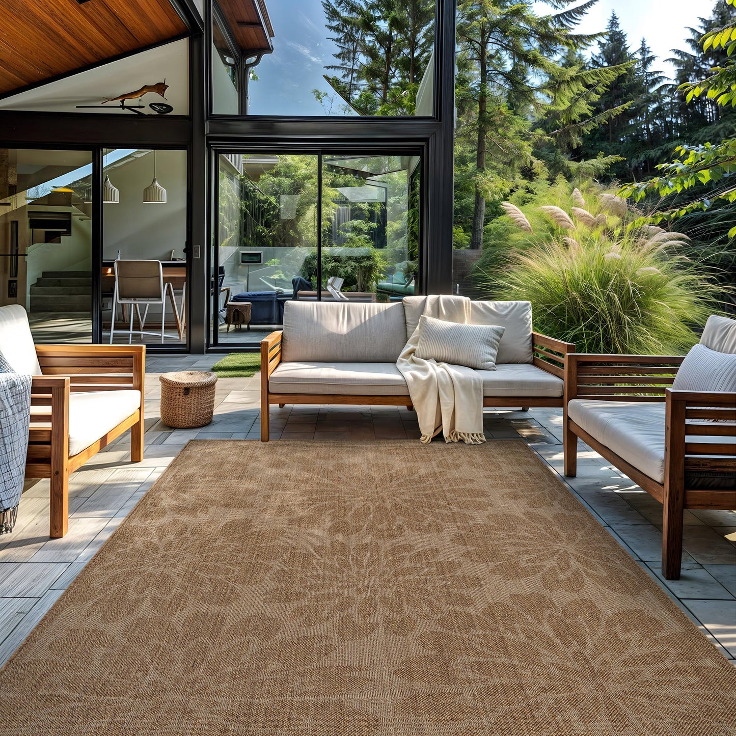 Rugshop Floral Indoor Outdoor Flat Woven Area Rug,Natural Jute-Style,Easy-Care Patio Rug for Backyard Porch Deck Balcony, 9' x 12' Sand/Natural