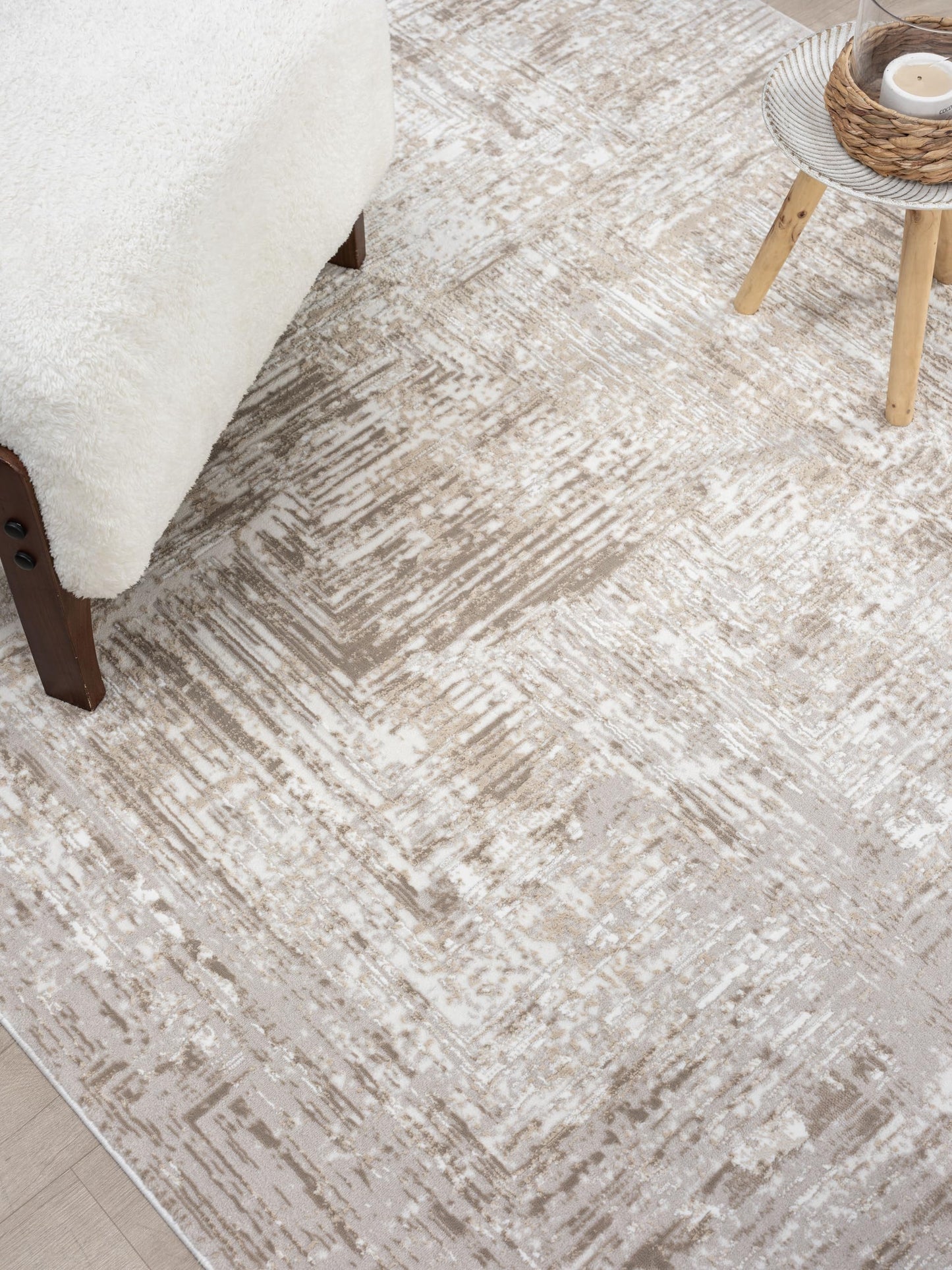 RUGGERRUGS Amy Modern Abstract Area Rug for Living Room, 4x6 Contemporary Textured Geometric Beige Neutral Rug, Stain Resistant Non-Shedding Carpet for Bedroom, Dining Room or Kitchen (4' x 6', Beige)