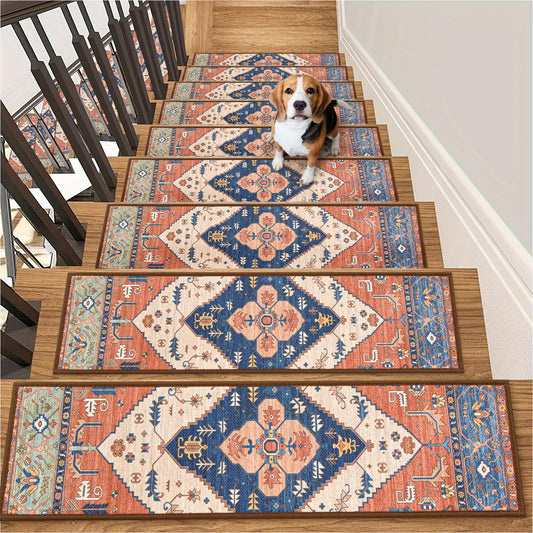 Lahome Stair Treads Non Slip 15 Pack 8" X 30" Stair Treads for Wooden Steps, Washable Self Adhesive Stair Runners Stain Resistant Stair Carpet, Edging Stair Rug for Kids, Elders and Dogs Dorie, Rust