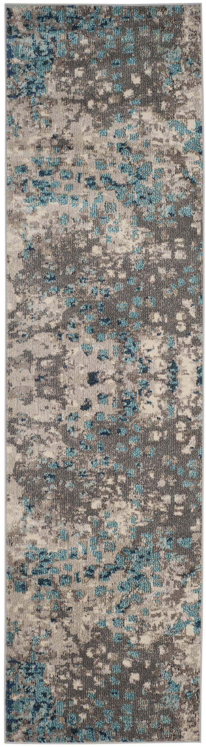 SAFAVIEH Monaco Collection Runner Rug - 2'2" x 8', Grey & Light Blue, Boho Chic Abstract Watercolor Design, Non-Shedding & Easy Care, Ideal for High Traffic Areas in Living Room, Bedroom (MNC225E)