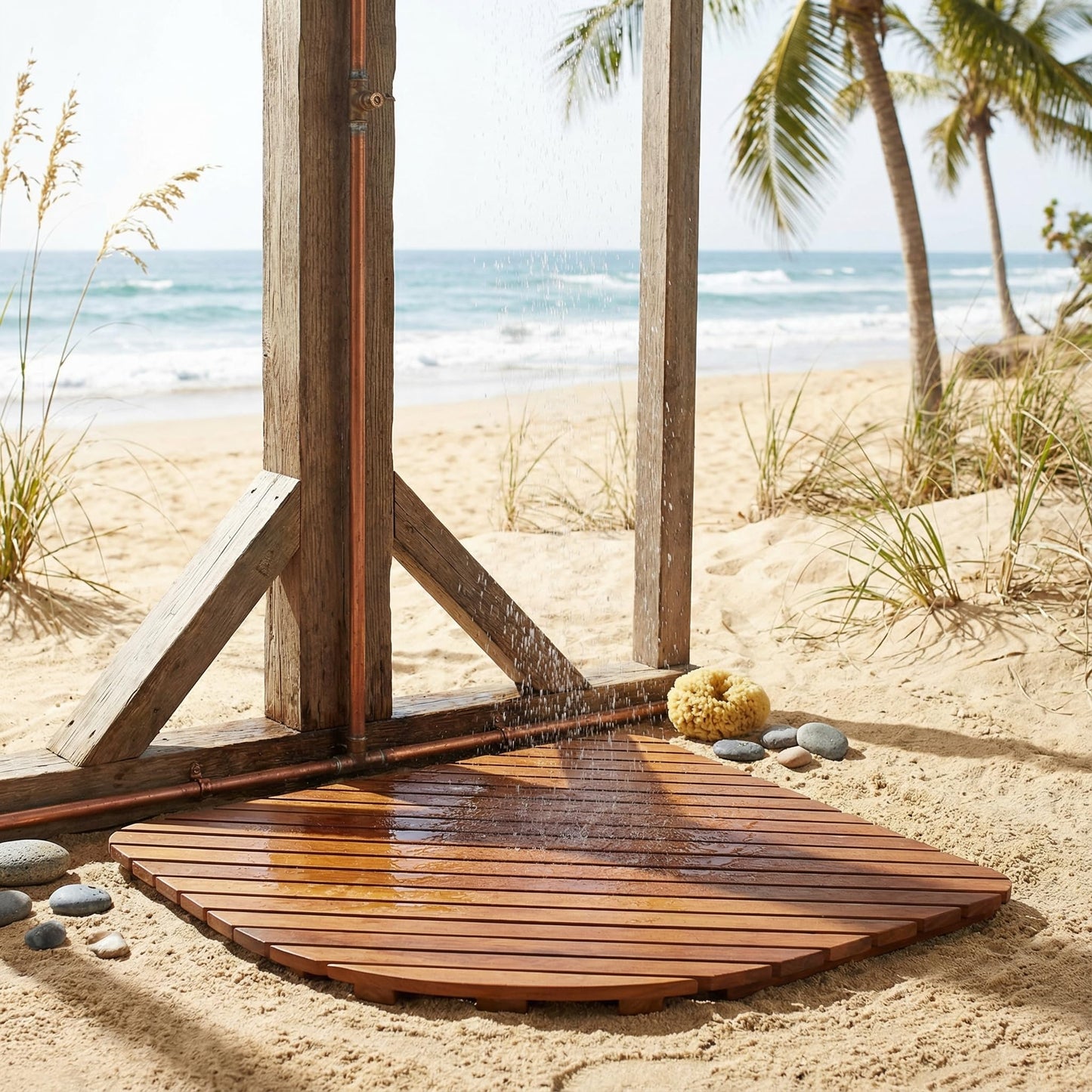 Bare Decor Dania Corner Shower Spa Mat, 24 by 24-Inch, Solid Teak Wood and Oiled Finish