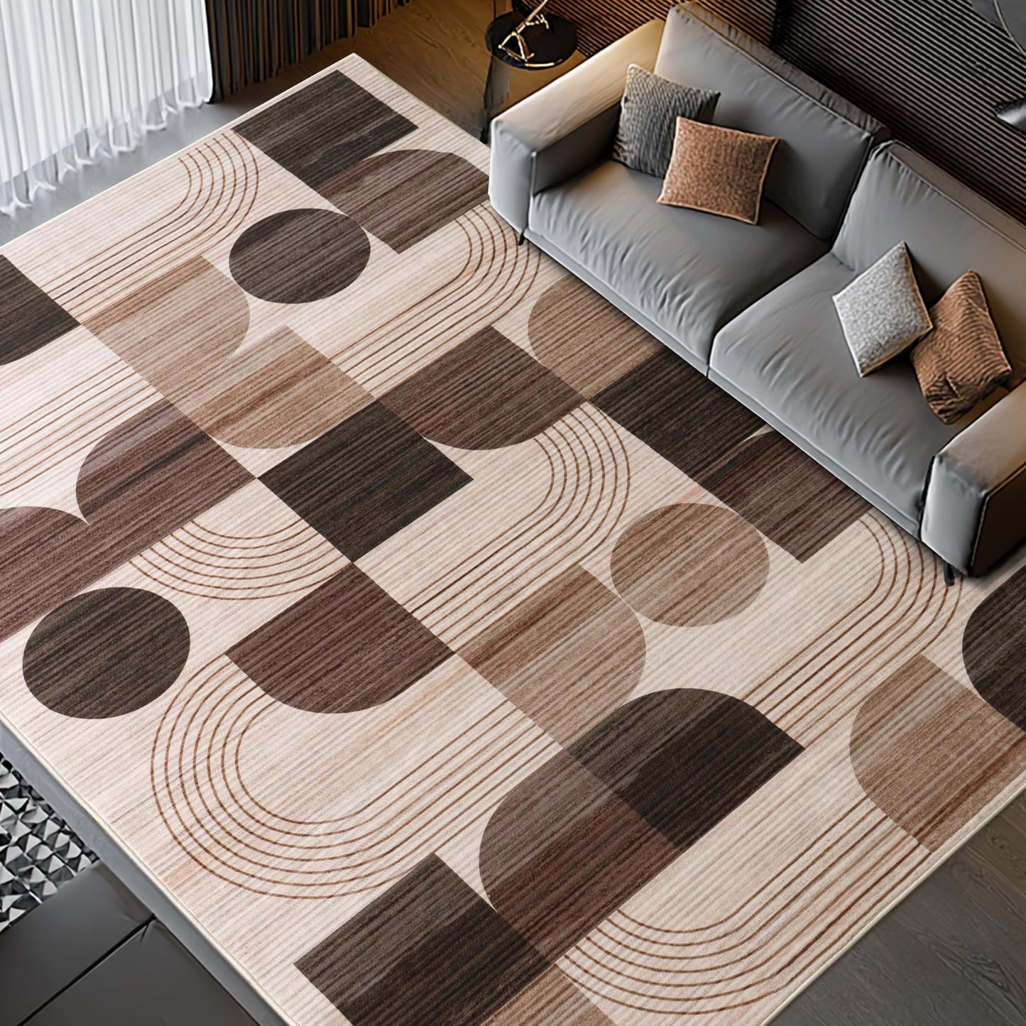 QDUIDU Large Machine Washable 4x6 Area Rug, Soft Modern Geometric Abstract Brown Rugs for Bedroom Living Room, Non-Shedding Faux Wool Indoor Throw Floor Carpet for Office Entryway Dining Room Decor