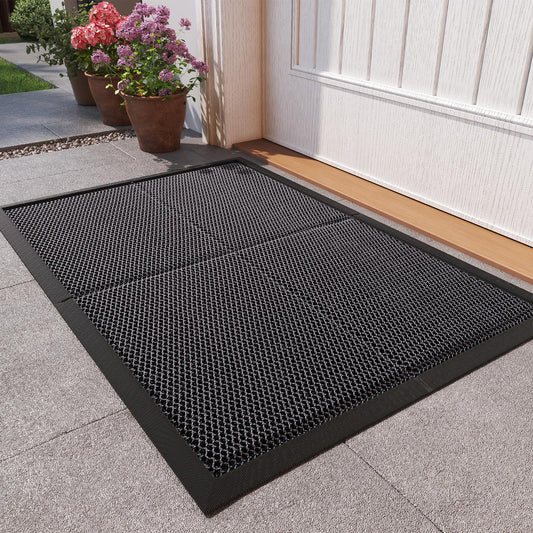 Quqei Front Door Mat Outside Entrance, 24"x36" Heavy Duty Outdoor Doormat Dirt Trapper, Non Slip Durable Welcome Mat for Front Back Door, Entry, Indoor, Porch, Low Pile, Easy to Clean, Grey