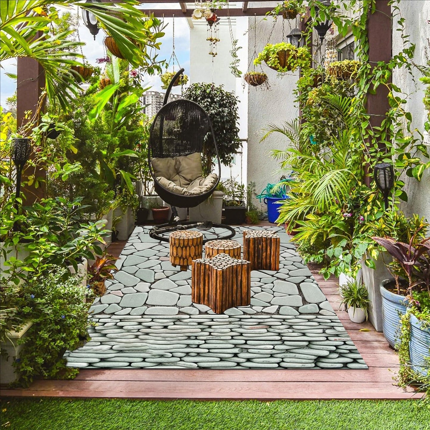 Fresh Vibrant Light Grey Stone Texture Outdoor Area Rug 2x3 for Balcony Garden Porch Patio Machine Washable No Slip Durable Large Carpet in Front Yard Backyard Veranda Natural Unique Aesthetic Rugs