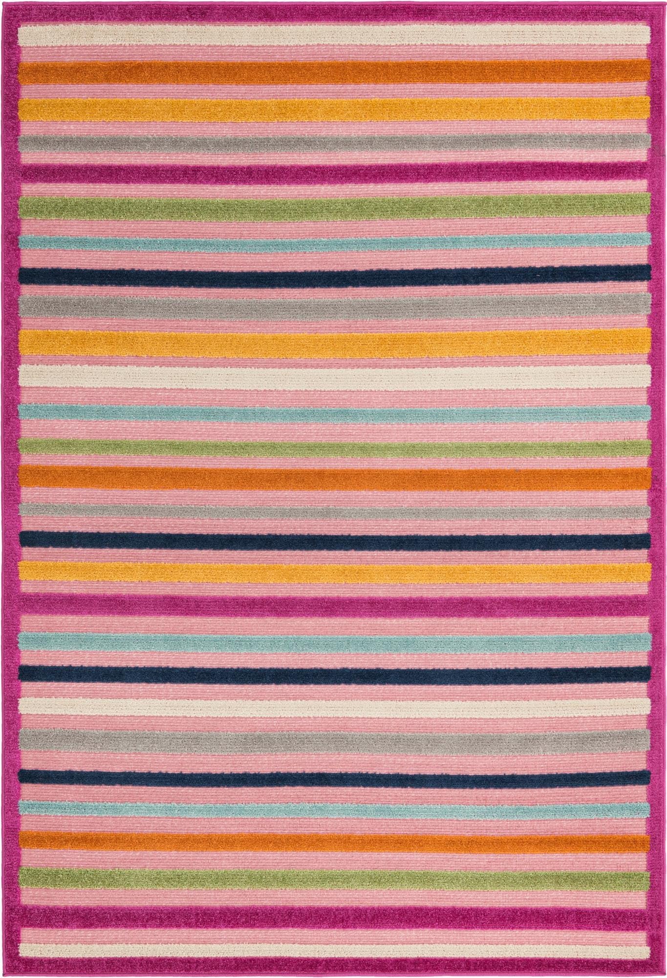 Rugs.com - Aruba Outdoor Rug – 5' 3 x 8' Pink Washable Indoor/Outdoor Rug – Bohemian Striped Pattern for Patios, Decks, and Playrooms
