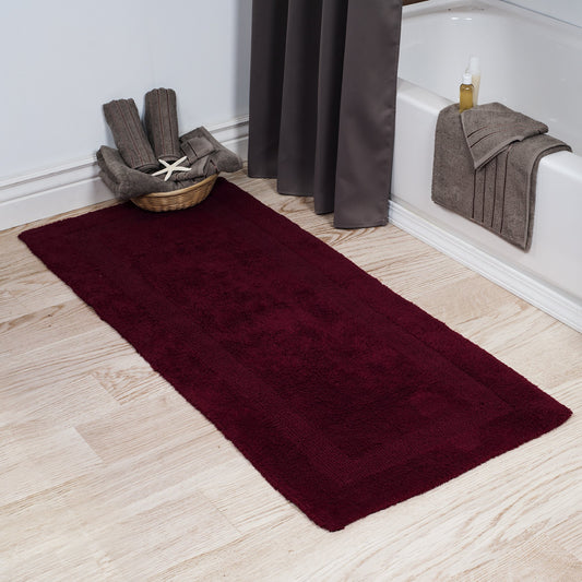 Lavish Home Reversible Long Bath Mat - 60x24-Inch Plush Cotton Bathroom Runner - Machine Washable Bath Mats for Bathroom, Kitchen, or Laundry Room (Burgundy)