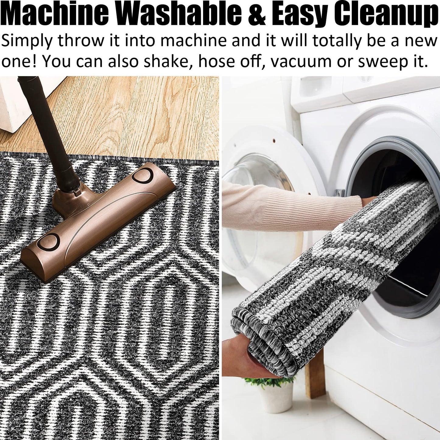 Indoor Doormat 32"x 48", Absorbent Front Back Door Mat Floor Mats, Rubber Backing Non Slip Door Mats Inside Mud Dirt Trapper Entrance Door Rug Carpet, Machine Washable Low Profile-Black Time Cloister
