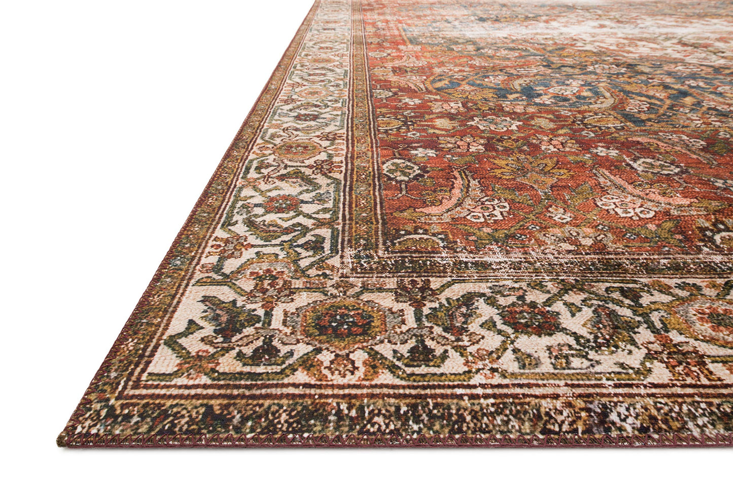 Loloi Layla Collection LAY-05 Ocean/Multi 5'-0" x 7'-6" .13" Thick Area Rug, Soft, Durable, Vintage Inspired, Distressed, Low Pile, Non-Shedding, Easy Clean, Printed, Living Room Rug