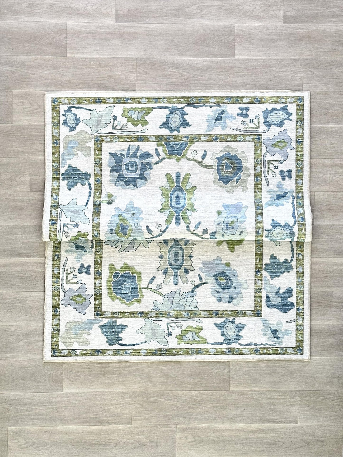 Fame Living Green Oushak Rug, Modern, Vintage, Turkish, Eclectic, Floral, Pastel, Washable, Area Rugs for Living Room, Dining, Bedroom, Office, Entryway, Foyer, Playroom, Nursery, 5'x6'9"