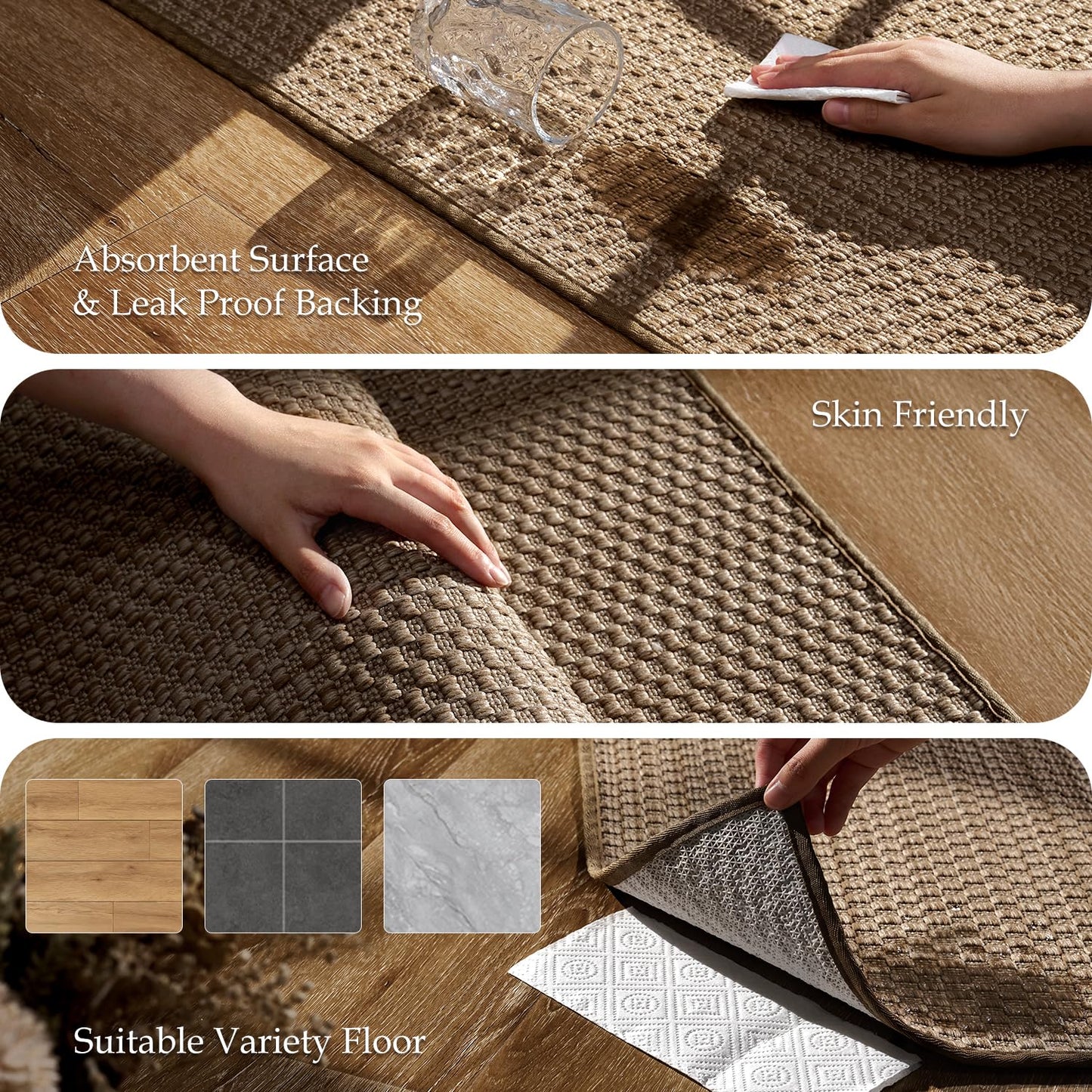 Thin Kitchen Rugs Non Slip Washable,Low Profile Kitchen Mats for Floor In Front of Sink,Dishwasher, Refrigerator, Tile & Hardwood Floors,Absorbent Easy Care Thin Runner Kitchen Floor Mat,20"*32",Beige