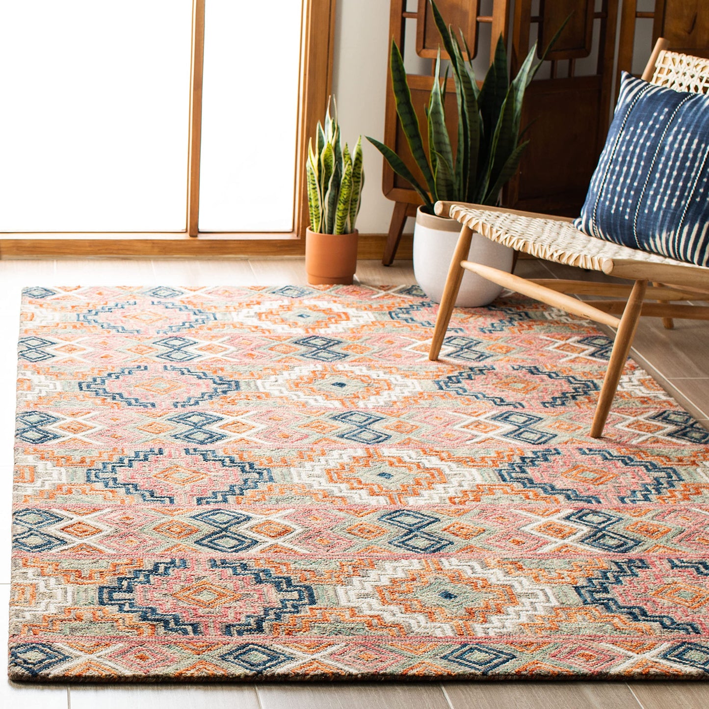 SAFAVIEH Aspen Collection Area Rug - 5' x 8', Orange & Fuchsia, Handmade Boho Wool, Ideal for High Traffic Areas in Living Room, Bedroom (APN279P)