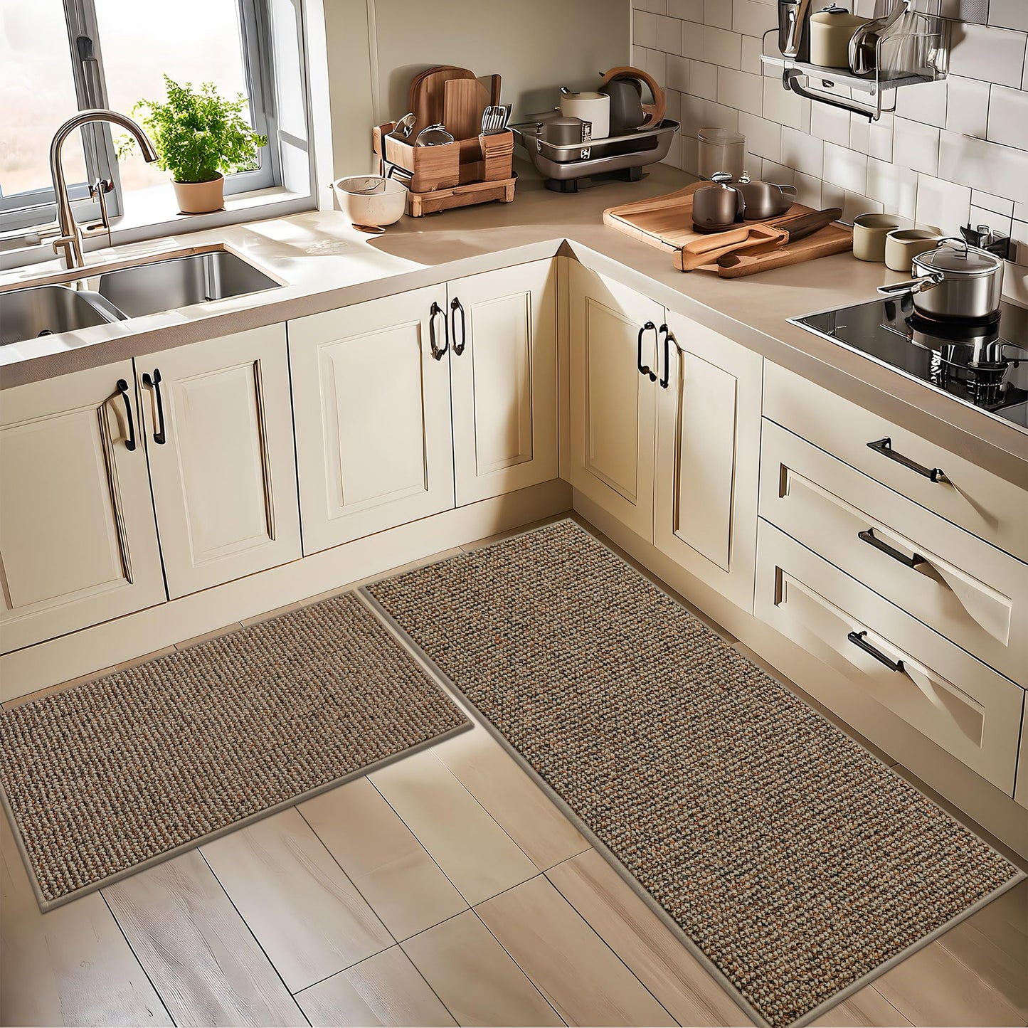 BEQHAUSE Kitchen Runner Rugs 24"x60", Non-Slip Kitchen Mats for Floor, Super Absorbent and Stain Resistant Kitchen Rug, Machine Washable Rugs for Kitchen, Hallway, Laundry & Sink, Taupe