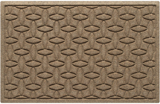 WaterHog Ellipse Front Door Mat Indoor Outdoor Entrance, Absorbent All-Weather Doormat with Non-Slip Rubber Backing, Dirt & Moisture Trapper, Low Profile, Easy Clean, Made in USA, 23"x35.5" Camel